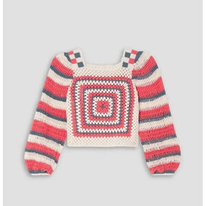 Ulla Johnson Beso Cropped Striped Handmade Crochet Sweater Top Sz Small Retro